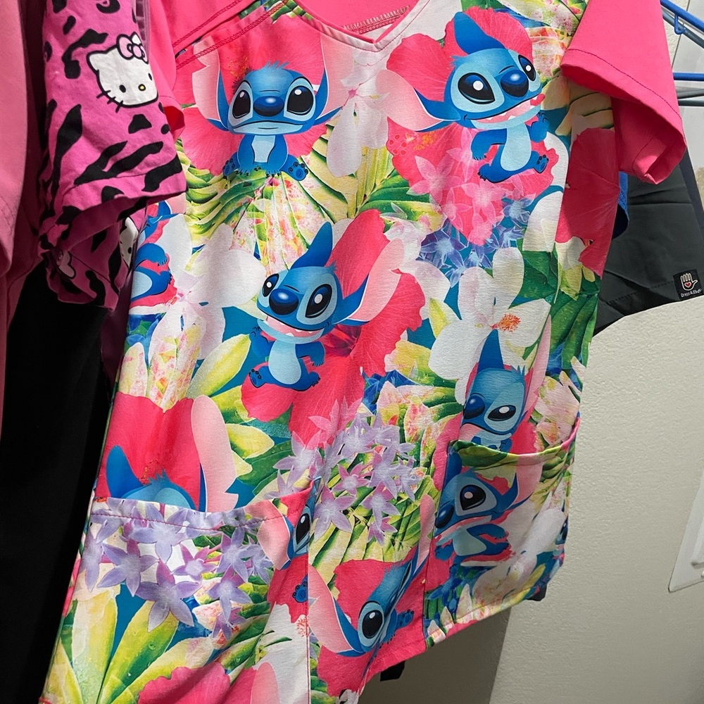 Stitch pink scrub top